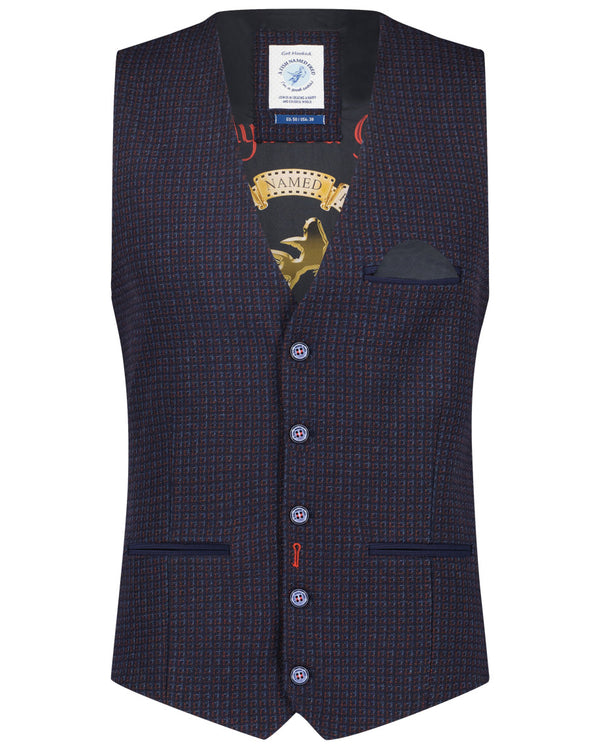 Navy Small Check Waistcoat